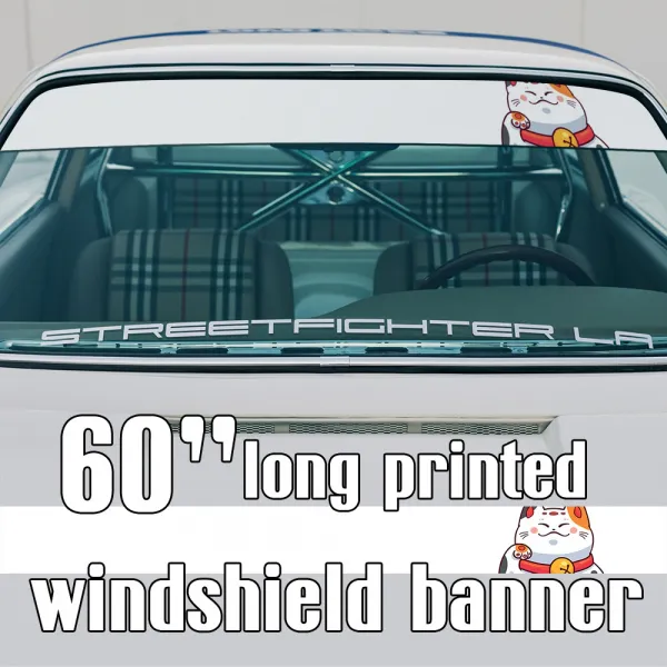 60" Maneki-neko v1 Lucky Cat Waving Beckoning  JDM Japanese Style Stance Sun Strip Printed Windshield Car Vinyl Sticker Decal>