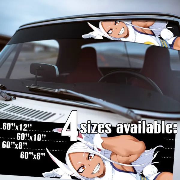 60" Rumi Usagiyama v3 Mirko Rabbit Ears Round Tail Quirk Luna Tiger Bunny Crescent Moon U.A. High School Manga Anime Printed Windshield Vinyl Sticker Decal>