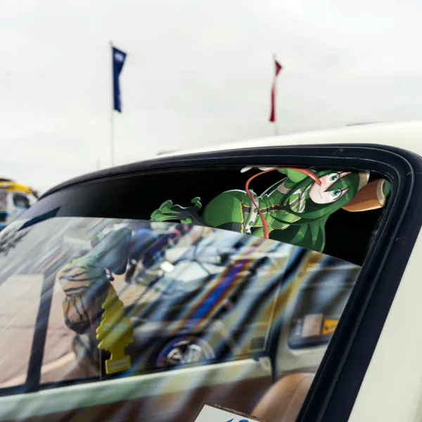 60" Tsuyu Asui v1 Rainy Season Froppy Frog  Quirk U.A. Class Pro Hero Team Mineta Anime Manga Girl Sexy Sun Strip Printed Windshield Car Vinyl Sticker Decal>