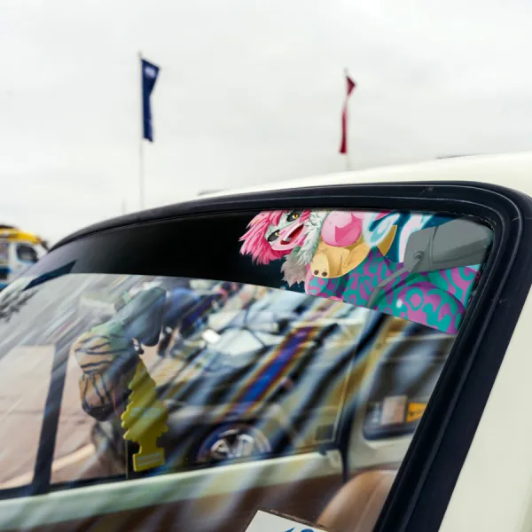 60" Mina Ashido v1 Ridley Pinky Horns Purple Turquoise Camouflage Bodysuit Acid Quirk Sclera Eyes U.A. High School Manga Anime Printed Windshield Vinyl Sticker Decal>