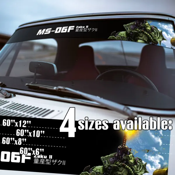 60" MS-06F Zaku II 指揮官用ザクII Principality Of Zeon Mecha Anime Manga Sun Strip Printed Windshield Vinyl Sticker Decal>