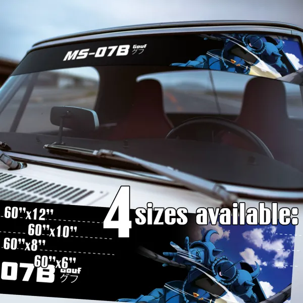60" MS-07B Gouf グフ Ramba Ral Principality Of Zeon Anime Manga Sun Strip Printed Windshield Vinyl Sticker Decal>