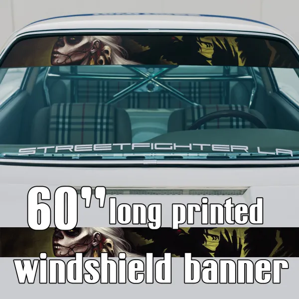 60" Muertos Sugar Skull Girl Sun Strip Printed Windshield Vinyl Sticker Decal>