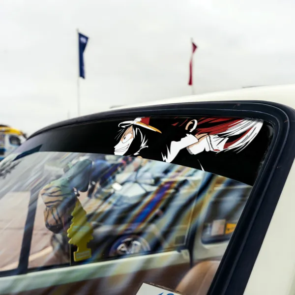 60" Monkey D Luffy v6 Straw Hat Brook Yamato Pirates Captain King Devil Fruit Anime Manga Sun Strip Printed Windshield Car Vinyl Sticker Decal>