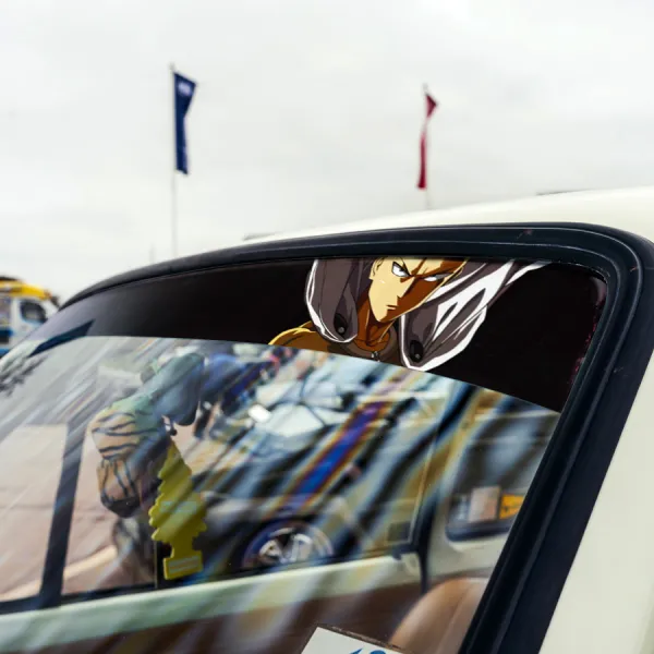 60" Saitama v1 Master Senpai Caped Baldy A-Class Rank 39 Hero Association Power The Fist Anime Manga Sun Strip Printed Windshield Car Vinyl Sticker Decal>