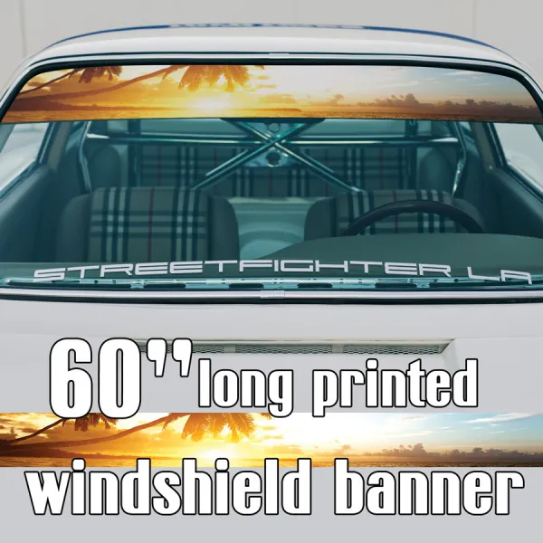 60" Sunset Heaven Palms Off Road Camp Sun Strip Printed Windshield Graphics Car Vinyl Sticker Decal>
