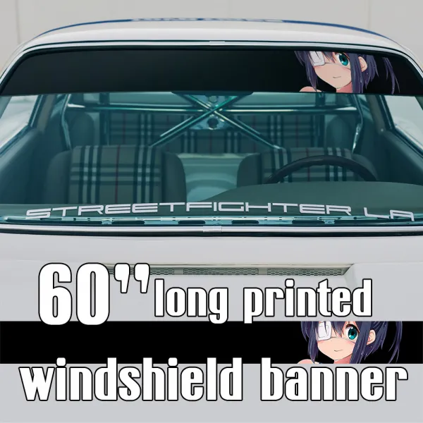 60" Rikka Takanashi Tyrant's Eye Patch Far Eastern Magic Napping Society of Summer Waifu Senpai Manga Anime Sun Strip Printed Windshield Car Vinyl Sticker Decal>