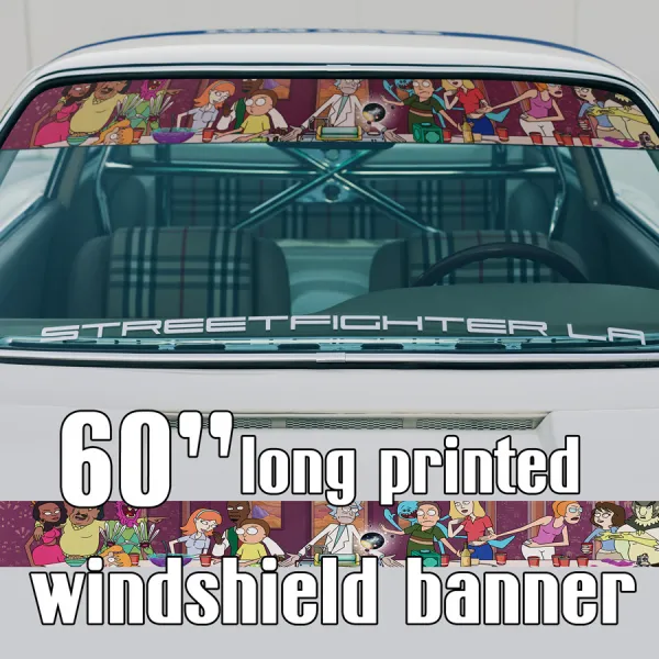 60" Cartoon Morty V3 Funny Wubalubadubdub Rick Sun Strip Printed Windshield Car Vinyl Sticker Decal>