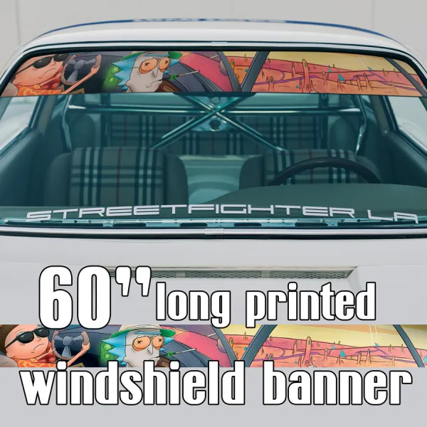 60" Cartoon Morty V5 Funny Wubalubadubdub Rick Sun Strip Printed Windshield Car Vinyl Sticker Decal>