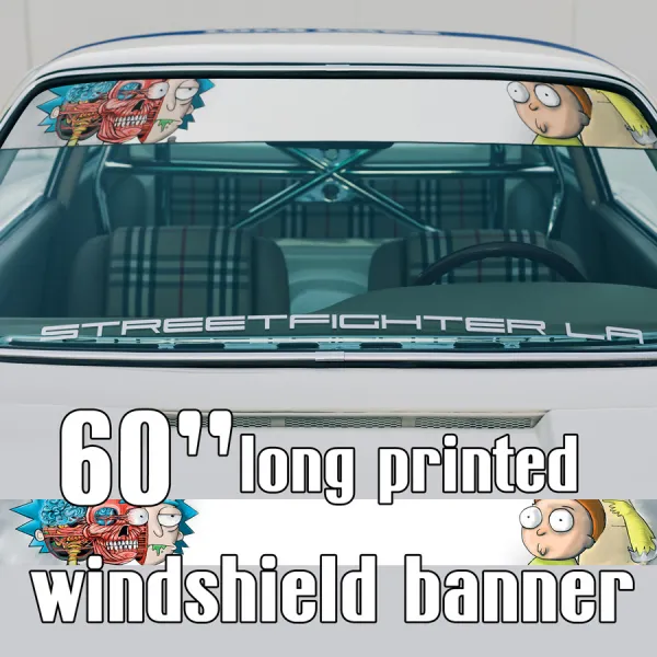 60" Cartoon Morty V7 Funny Wubalubadubdub Rick Sun Strip Printed Windshield Car Vinyl Sticker Decal>