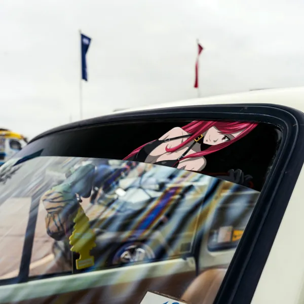 60" Erza Scarlet Team Natsu Mage Guild Sexy Hot Boobs Ass v2 Anime Manga Sun Strip Printed Windshield Car Vinyl Sticker Decal>