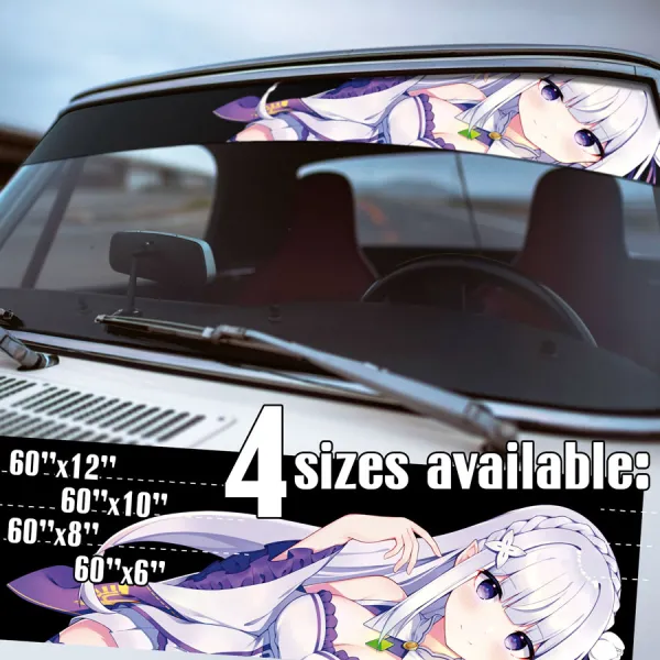 60" Emilia v3 Witch Frost Half Elf Devil Satella Emily Dragon Kingdom Lugunica Puck Spirit Silver Waifu Girl Anime Manga Strip Printed Windshield Car Vinyl Sticker Decal>