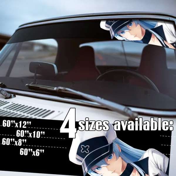 60" Esdeath v1 General Jaegers Empire Demon's Extract Teigu Night Raid Soukai Shingu Katana Waifu Girl Anime Manga Printed Windshield Car Vinyl Sticker Decal>