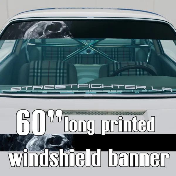 60" Skull Smoke Hell Inferno Dead Dark Strip Printed Windshield Car Vinyl Sticker Decal>