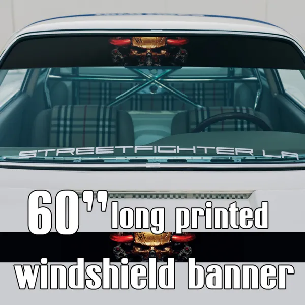60" Skull Steam Cyber Punk Blood Metal Strip Printed Windshield Car Vinyl Sticker Decal>