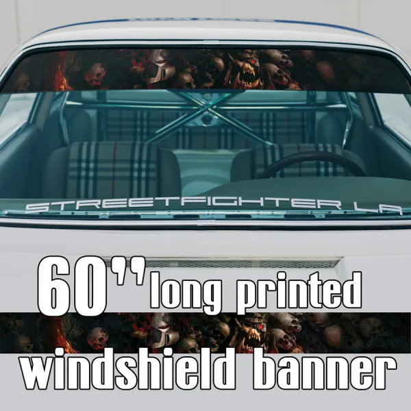 60" War v2 Game Skulls Flame Dead Sun Strip Printed Windshield Car Vinyl Sticker Decal>
