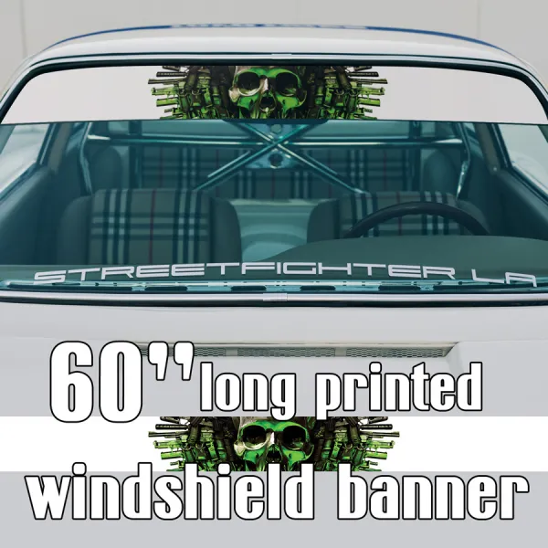 60" Skull Guns Metal Army Sun Strip Printed Windshield Car Vinyl Sticker Decal>