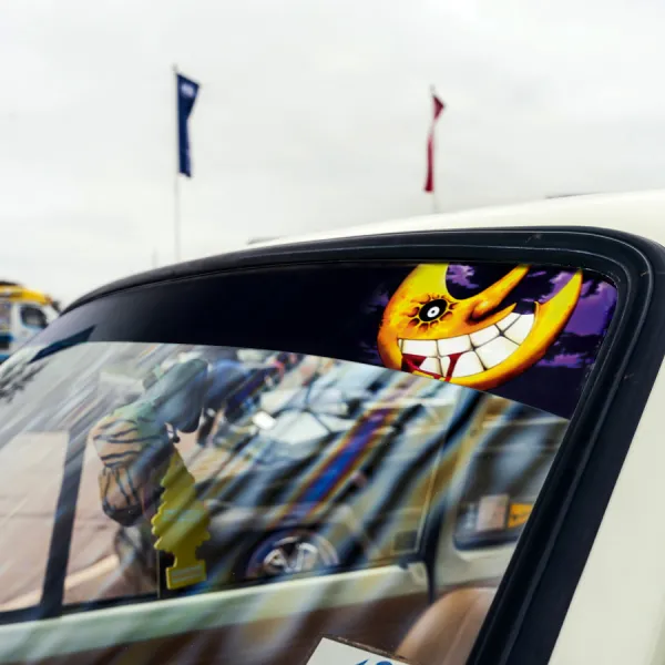 60" The Moon Face Dark Sadistic Demon Death Maka Albarn Kid Star Weapon Anime Manga Sun Strip Printed Windshield Car Vinyl Sticker Decal>