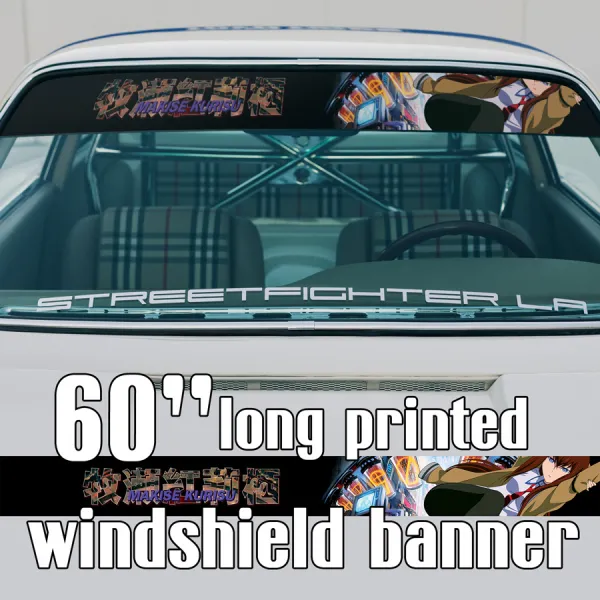 60" Kurisu Makise v4 Amadeus Future Gadget Lab Rintaro Okabe Sexy Girl Hot Anime Manga Sun Strip Printed Windshield Car Vinyl Sticker Decal>
