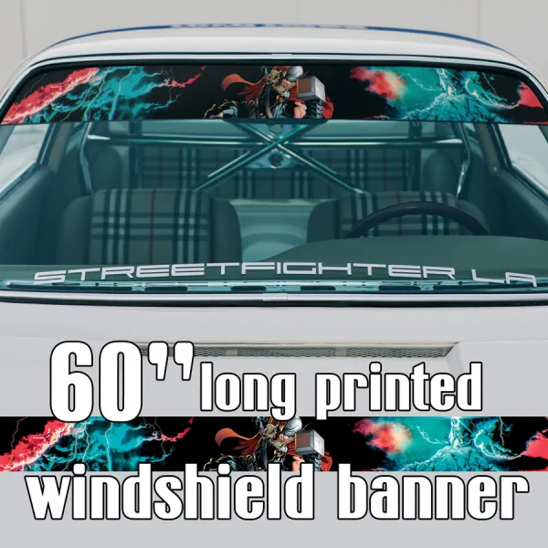 60" Thor v3 Superhero Ragnarok Hammer Mjolnir Asgard Loki Odin Comic Sun Strip Printed Windshield Car Vinyl Sticker Decal>