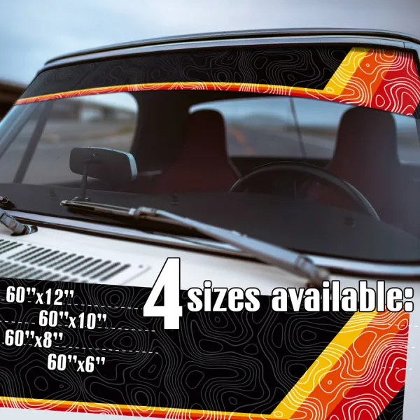 60" TEQ v5 Yellow Orange Red Stripes Mountain Topography Vintage Retro Classic Heritage Rising Sun Racing Development JDM Sun Strip Printed Windshield Car Vinyl Sticker Decal>