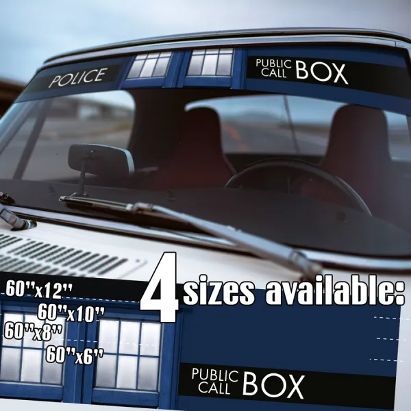 60" Doctor Police Box v2 Tardis Bigger Inside Dalek Sun Strip Printed Windshield Car Vinyl Sticker Decal>