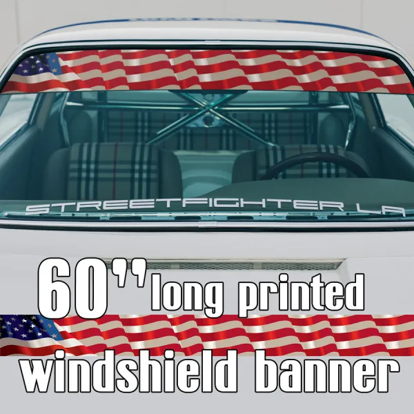 60" USA Flag American Star Stripes Sun Strip Printed Windshield Car Vinyl Sticker Decal>