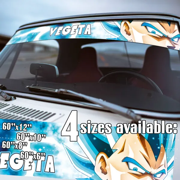 60" Blue Vegeta v1 Prince Fallen Saiyan Armor Bodysuit Universe 7 Frieza Force Z DBZ  Manga Anime Sun Strip Printed Windshield Car Vinyl Sticker Decal>
