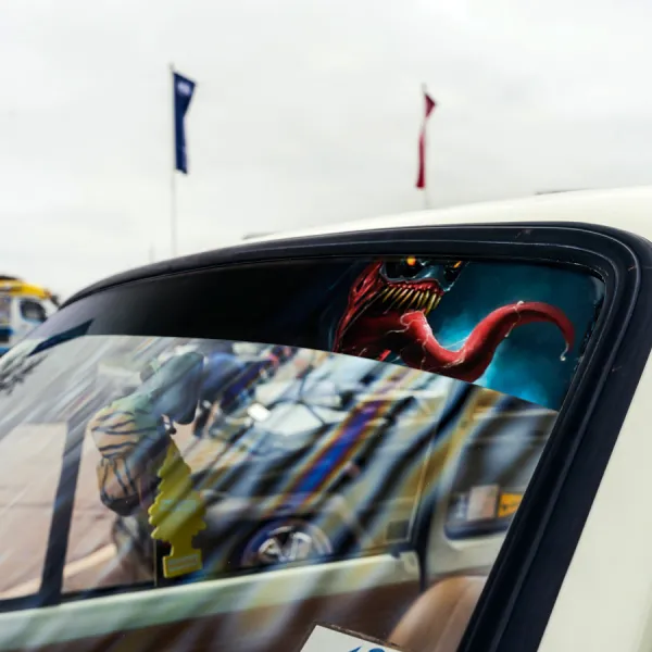 60" Eddie Brock Symbiote Antihero Peter Parker V3 Sun Strip Printed Windshield Car Vinyl Sticker Decal>