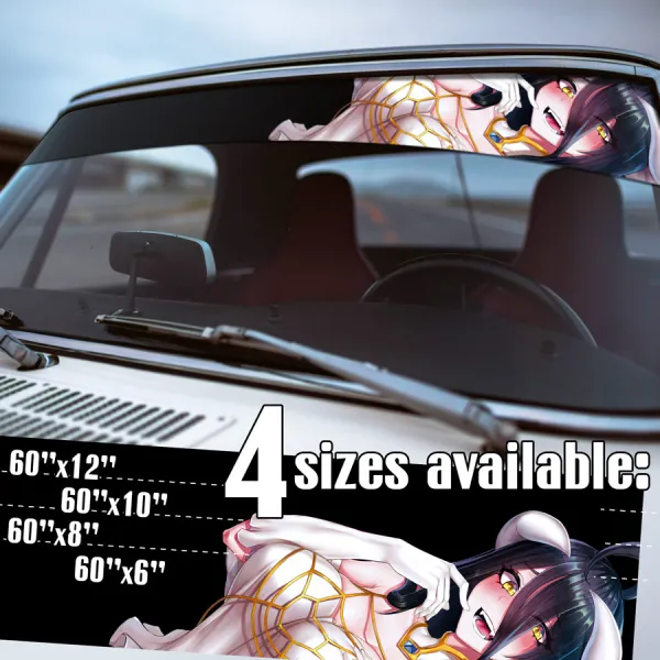60" Albedo v15 Succubus Lust Horns Pure-White Devil Overseer Guardians Great Tomb Nazarick Legal Waifu Girl Anime Manga Sun Strip Printed Windshield Vinyl Sticker Decal>