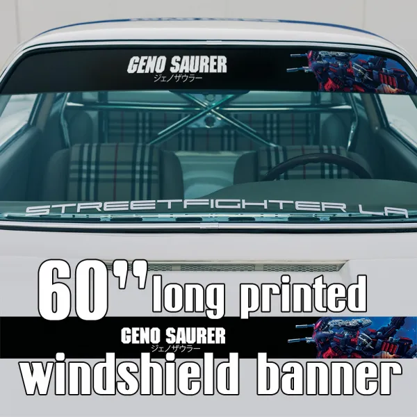 60" Zoids v6 Geno Saurer ジェノザウラー Tyrannosaurus Type EZ-026 Mecha Dinosaur Anime Manga Sun Strip Printed Windshield Car Vinyl Sticker Decal>