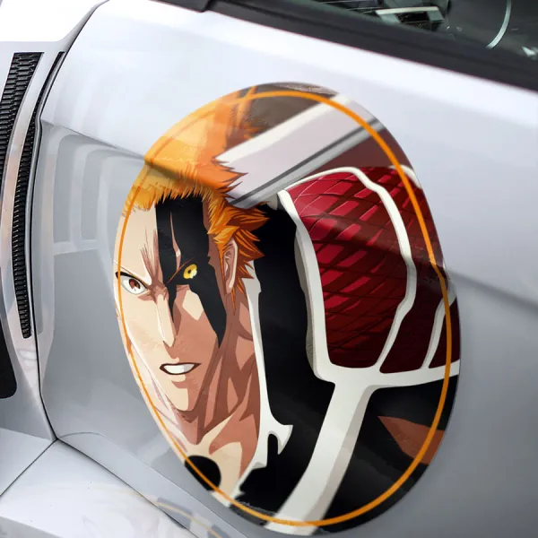 2x Pair Ichigo Kurosaki Shinigami Hollow Quincy Karakura Soul Society Zangetsu Getsuga Tensho Anime Manga Meatball Car Door Circle Printed Vinyl Sticker Decal>