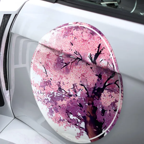 2x Pair Sakura Cherry Blossom Tree Falling Petals Pink Flower Hanami JDM Japanese Otaku Style Meatball Car Door Circle Printed Vinyl Sticker Decal>