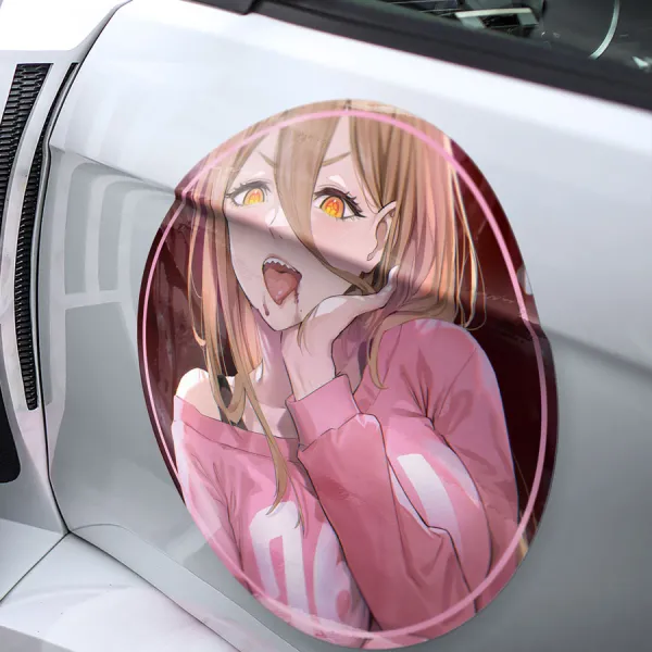 2x Pair Power v3 Power Blood Fiend Public Safety Devil Hunter Makima Squad Hot Boobs Waifu Sexy Senpai Anime Manga Meatball Rondels Door Circle Printed Vinyl Sticker Decal>