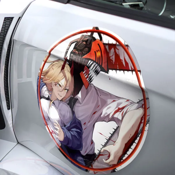2x Pair Denji Power v2 Public Safety Devil Hunter Pochita Saw Makima Squad Anime Manga Meatball Rondels Door Circle Printed Vinyl Decal>