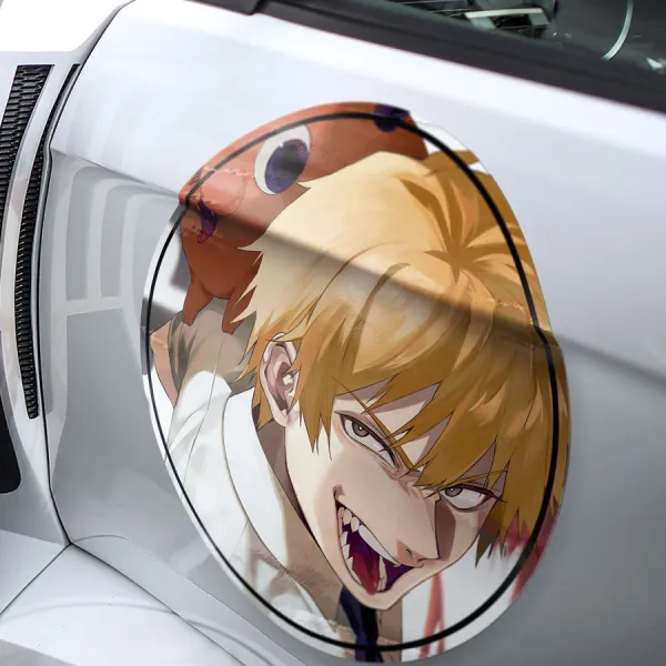 2x Pair Denji v1 Public Safety Devil Hunter Pochita Saw Makima Squad Anime Manga Meatball Rondels Door Circle Printed Vinyl Sticker Decal>