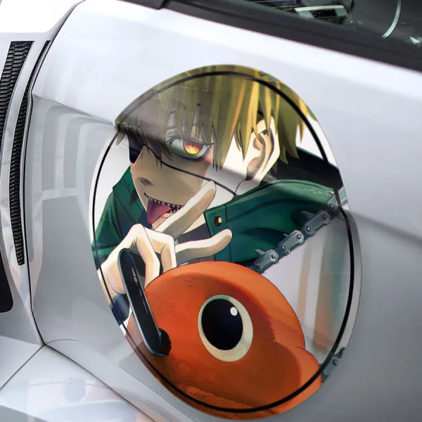 2x Pair Denji v5 Public Safety Devil Hunter Pochita Saw Makima Squad Anime Manga Meatball Rondels Door Circle Printed Vinyl Sticker Decal>