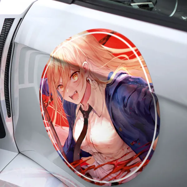 2x Pair Power v1 Power Blood Fiend Public Safety Devil Hunter Makima Squad Hot Boobs Waifu Sexy Senpai Anime Manga Meatball Rondels Door Circle Printed Vinyl Sticker Decal>