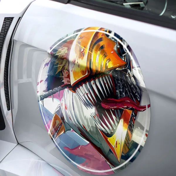 2x Pair Denji v4 Public Safety Devil Hunter Pochita Saw Makima Squad Anime Manga Meatball Rondels Door Circle Printed Vinyl Sticker Decal>