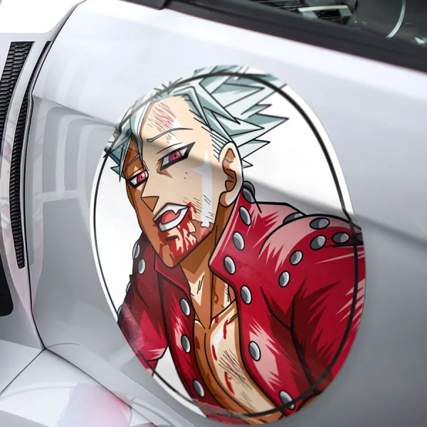 2x Pair Ban v1 Fox's Sin Greed Bandit Undead Immortal Demon Indura Benwick King Holy Rod Anime Manga Meatball Car Door Circle Printed Vinyl Sticker Decal>