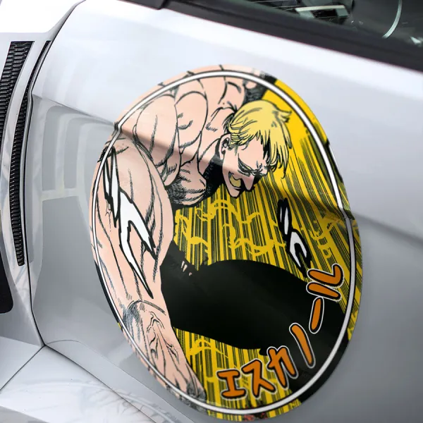 2x Pair Escanor v2 Lion's Sin Pride Strongest Holy Knight Divine Axe Rhitta Sunshine Anime Manga Meatball Rondels Door Circle Printed Vinyl Sticker Decal>