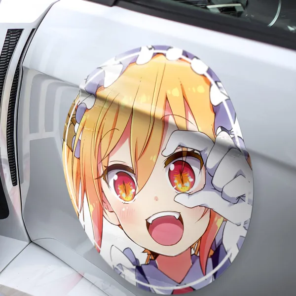 2x Pair Lucoa Quetzalcoatl Dragon Goddess Iris Eyes Green Pink Cap Horns Spectating Faction Waifu Meatball Car Door Circle Printed Vinyl Sticker Decal>