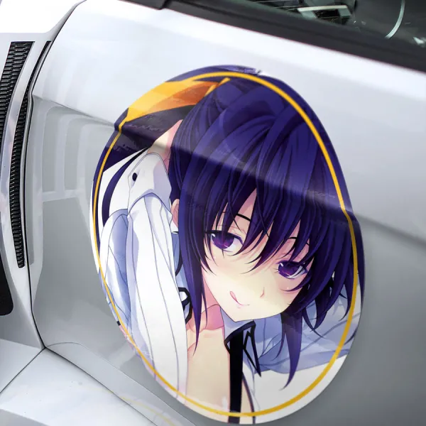 2x Pair Akeno Himejima v1 Kuoh Academy Devil Fallen Angel Queen Thunder Waifu Girl Boobs Anime Manga Meatball Car Door Circle Printed Vinyl Sticker Decal>