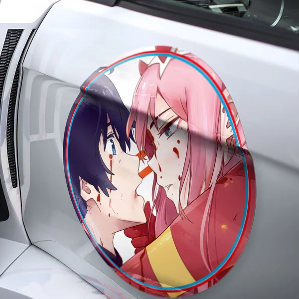 2x Pair Zero Two Code 002 v2 Strelizia Sutorerichia Klaxo Sapien Parasites Sexy Girl Otaku Meatball Car Door Circle Printed Vinyl Sticker Decal>
