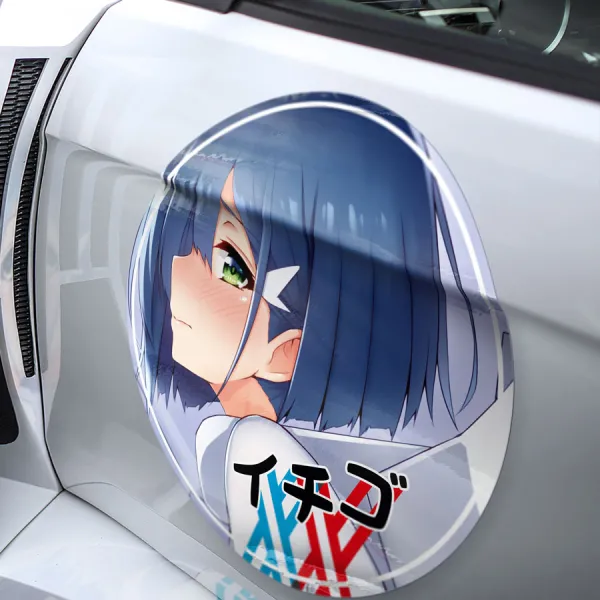2x Pair Ichigo イチゴ Code 015 Delphinium Pilot Squad 13 Plantation Parasite APE Hiro Mecha Sexy Girl Meatball Car Door Circle Printed Vinyl Sticker Decal>