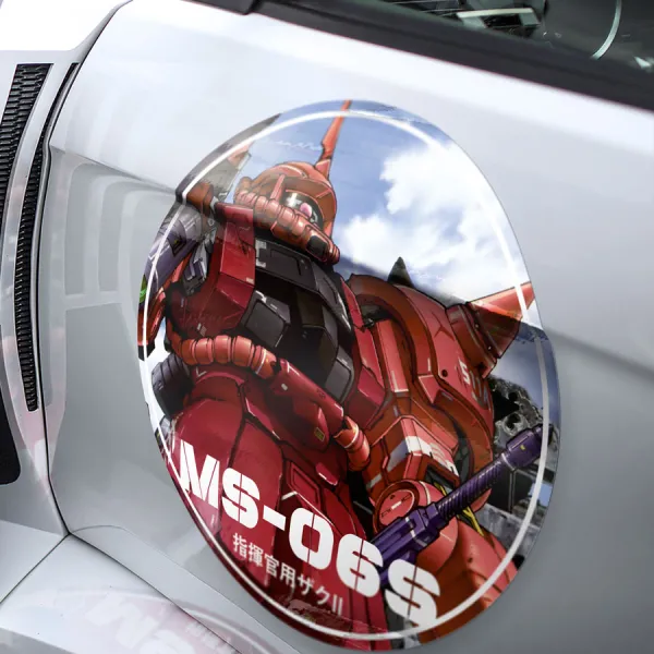 2x Pair MS-06S Zaku II v2 Commander Type Red Comet Char Aznable Squadron Unit A12 Principality Zeon Axis Anime Manga Meatball Car Door Circle Printed Vinyl Sticker Decal>