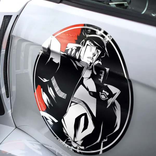 2x Pair Jotaro Kujo v1 Stand Star Platinum Cap Golden Hand Symbol Chain Menacing Goro Go J Meatball Car Door Circle Printed Vinyl Sticker Decal>