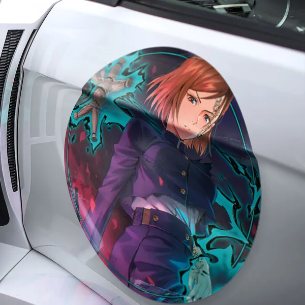 2x Pair Nobara Kugisaki v1 Sorcerer Hammer Nails Straw Doll Sexy Hot Boobs Waifu Anime Manga Meatball Rondels Door Circle Printed Vinyl Sticker Decal>