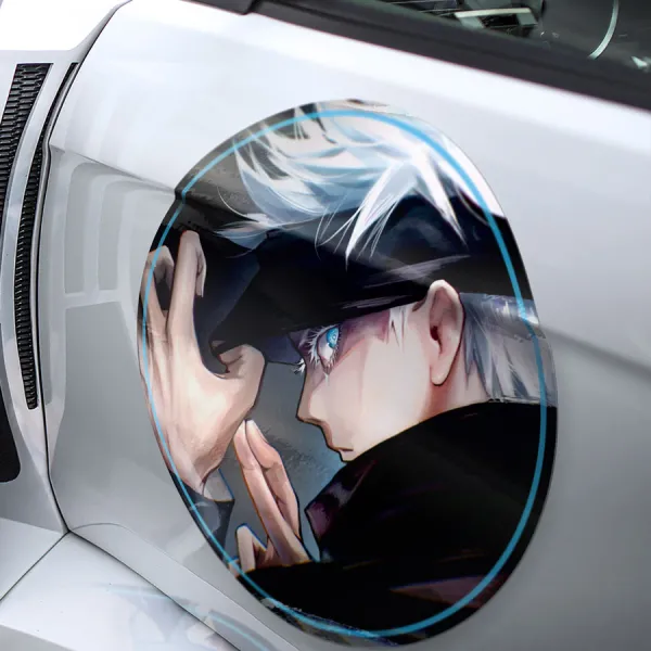 2x Pair Satoru Gojo v2 Special Grade Sorcerer Limitless Six Eyes Blindfold Senpai Anime Manga Meatball Rondels Door Circle Printed Vinyl Sticker Decal>
