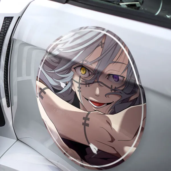 2x Pair Mahito v1 Sorcerer Cursed Spirit Patchwork Face Imposter Pseudo-Geto Anime Manga Meatball Rondels Door Circle Printed Vinyl Sticker Decal>